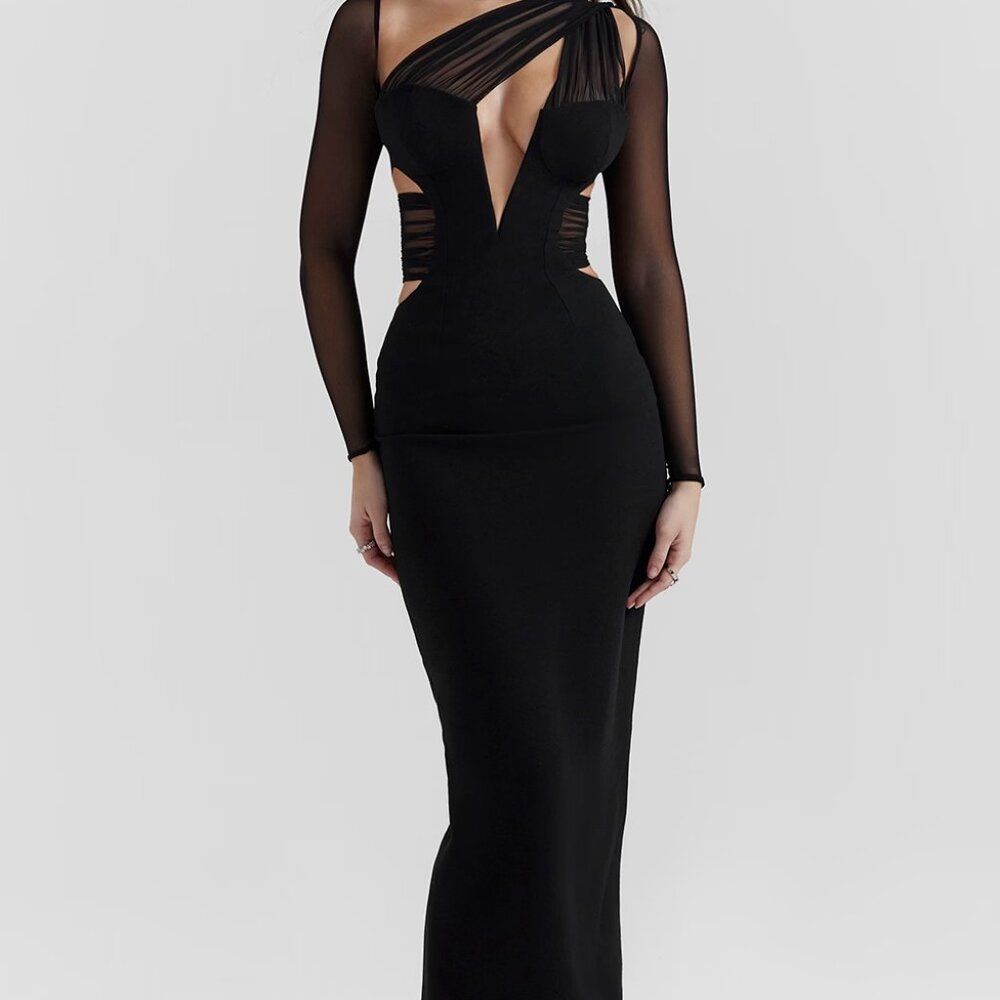 House of CB Zahra Black Plunge Maxi Dress